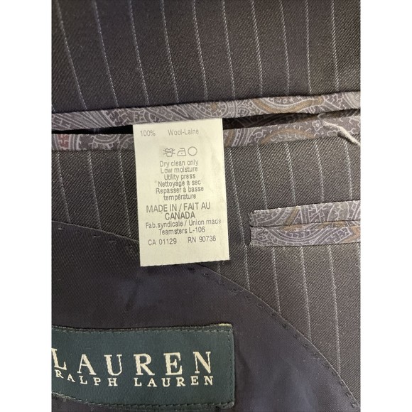 Lauren Ralph Lauren Single Breasted Jacket Mens 46R  Black Pinstripe Wool Blazer - Picture 8 of 14